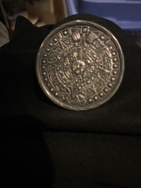 Vintage  1 1/2” circular Sterling Aztec. Pin and pendant.